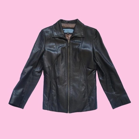 Vintage 90s Black Leather jacket by kenneth cole - Picture 1 of 5